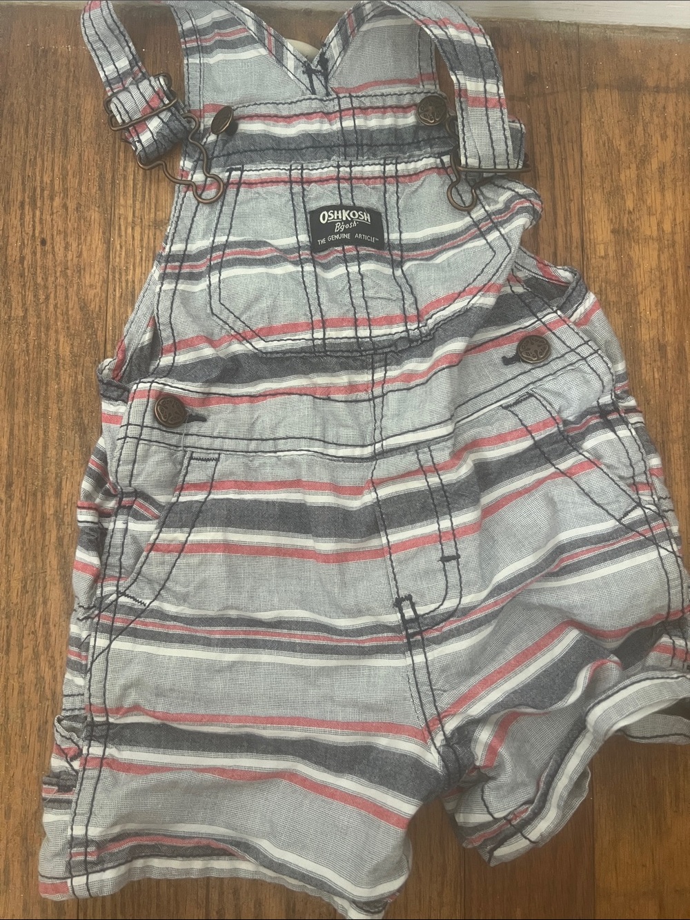 OshKosh B'gosh Gray, Red & White Striped Toddler Overalls Shorts 18month